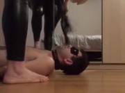 Foot domination: gag & barefoot trampling